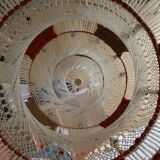 Large vintage macramé pendant lamp in cotton thread and wool, 120 cm.
