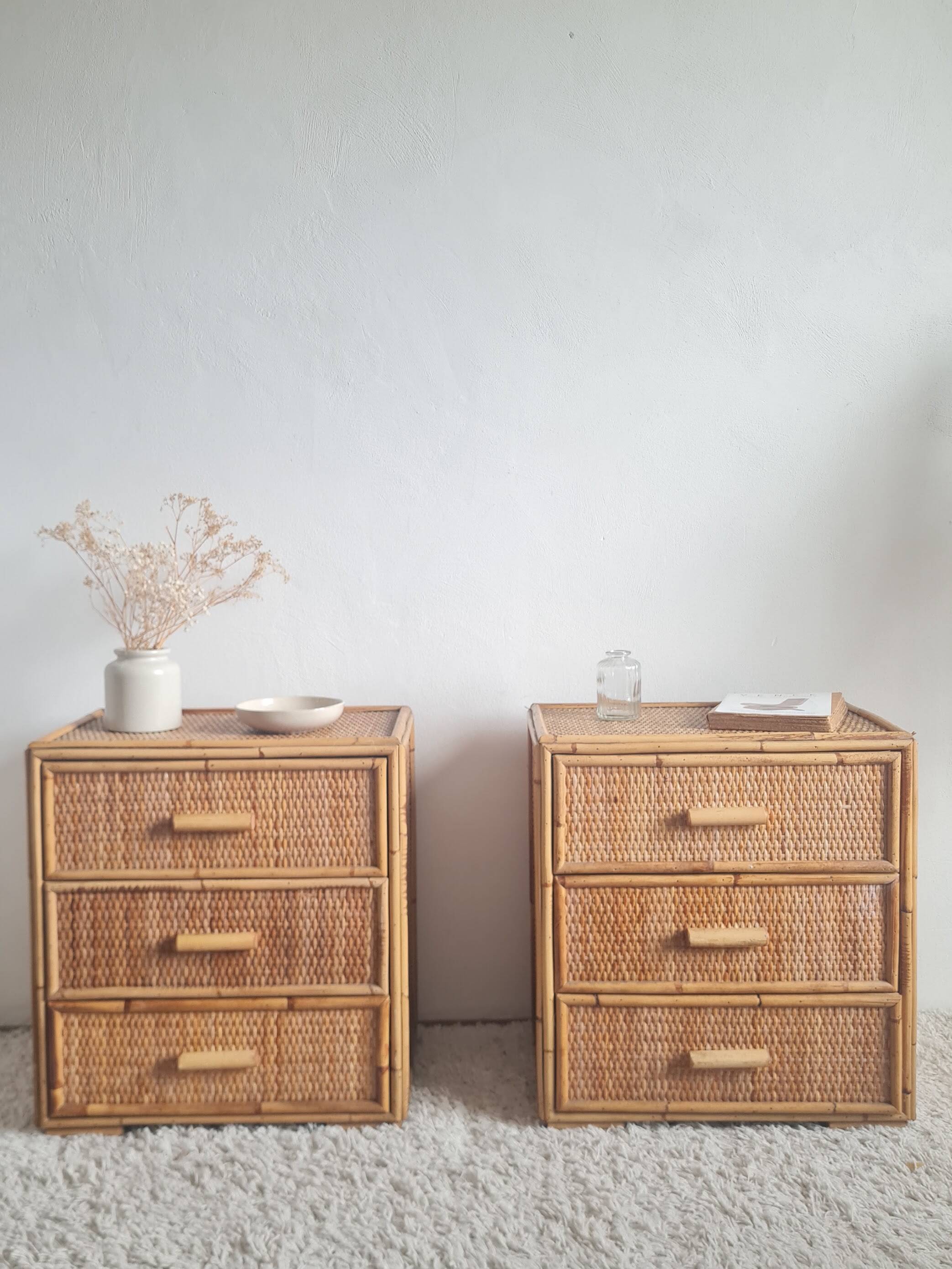 Pair of rattan bedside tables circa the 1970s.