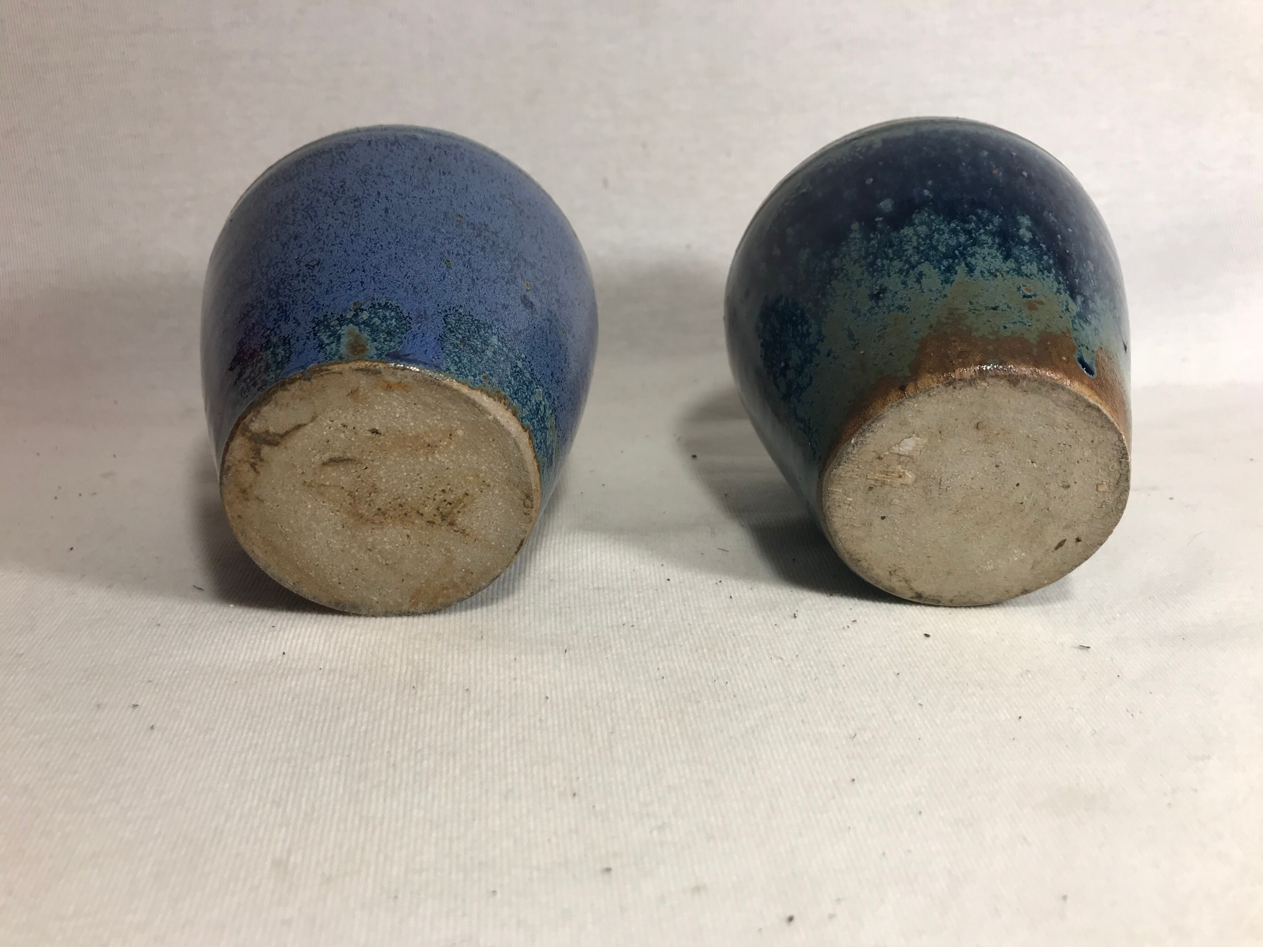 Lot of 2 old vases blue ceramic 70s