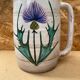 Antique vallauris ceramic pitcher with vintage blue thistle decor