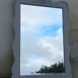 Antique Louis XV style mirror in solid oak with grey patina, 131cm.