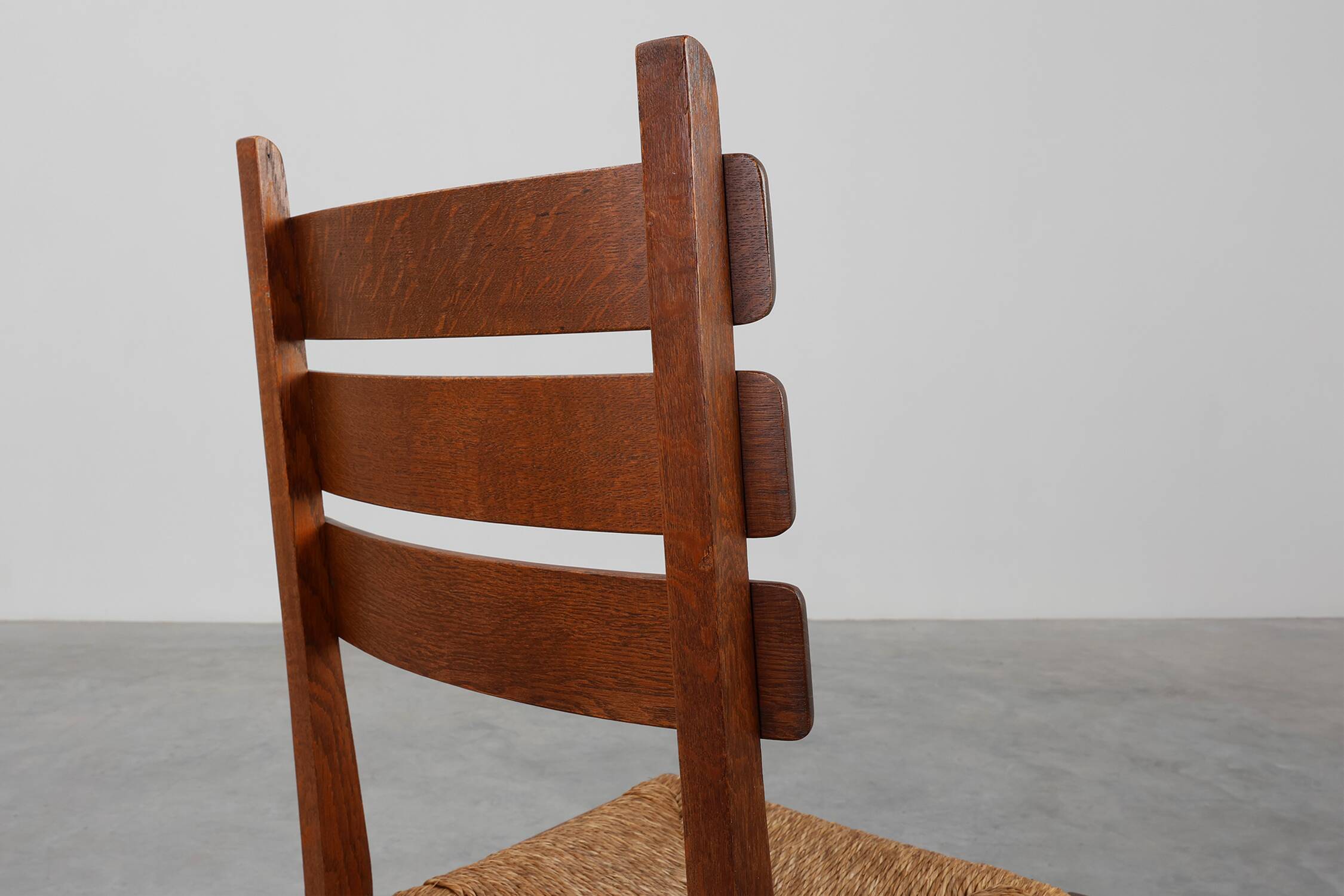 Mid-Century Brutalist Oak and Wicker Chair, Belgium, 1960