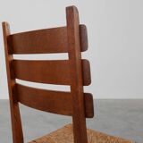 Mid-Century Brutalist Oak and Wicker Chair, Belgium, 1960