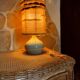Table lamp in turned ceramic and wool