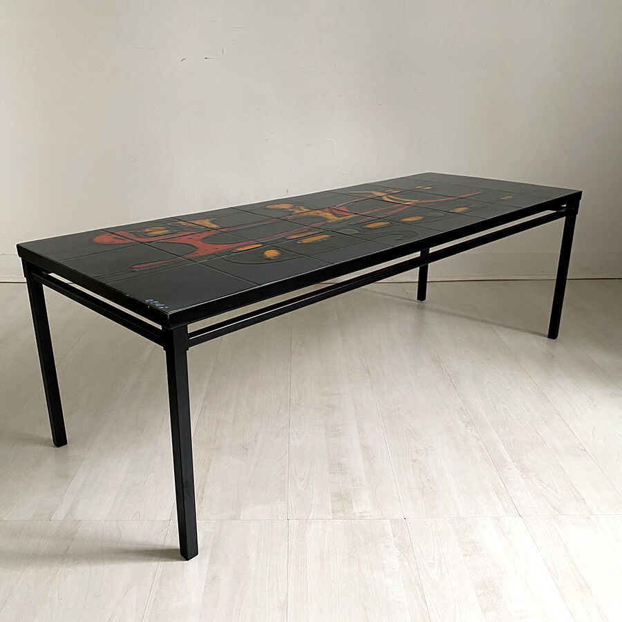 60's enamelled ceramic and metal coffee table