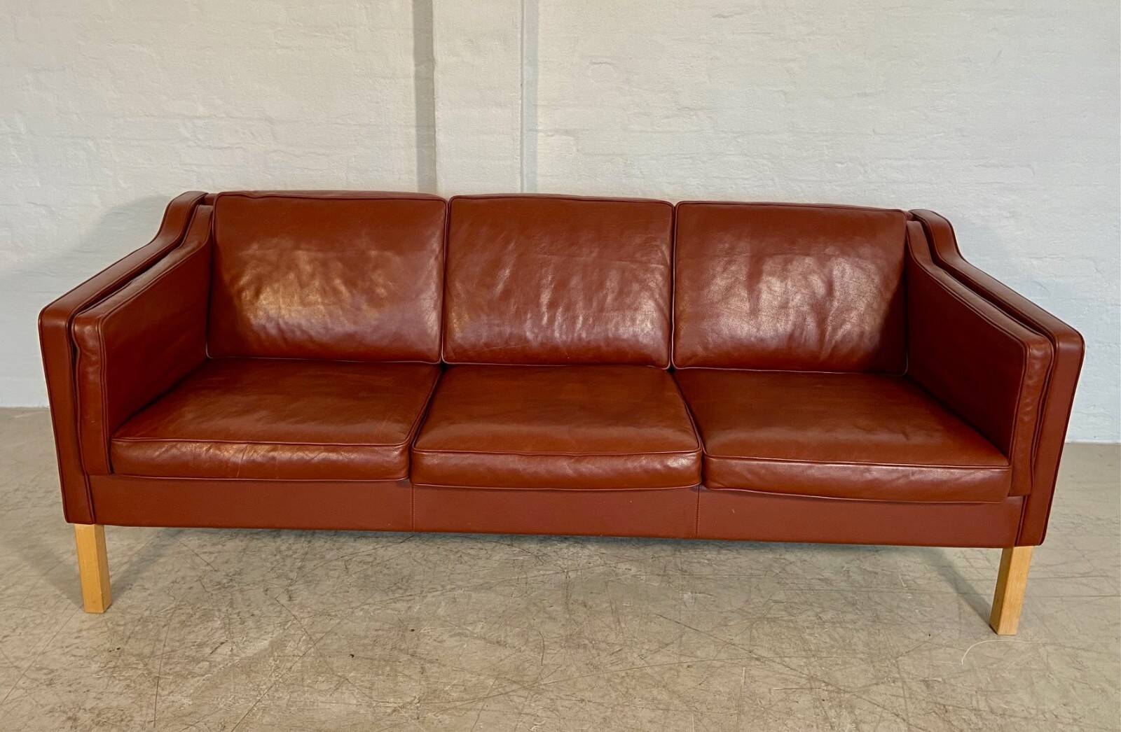 Vintage Danish mid-century Mogens Hansen 3-person cognac leather sofa