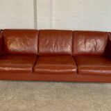 Vintage Danish mid-century Mogens Hansen 3-person cognac leather sofa