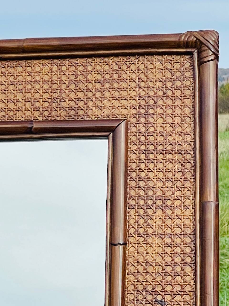 Vintage mirror, bamboo, caning and rattan, circa 1960s
