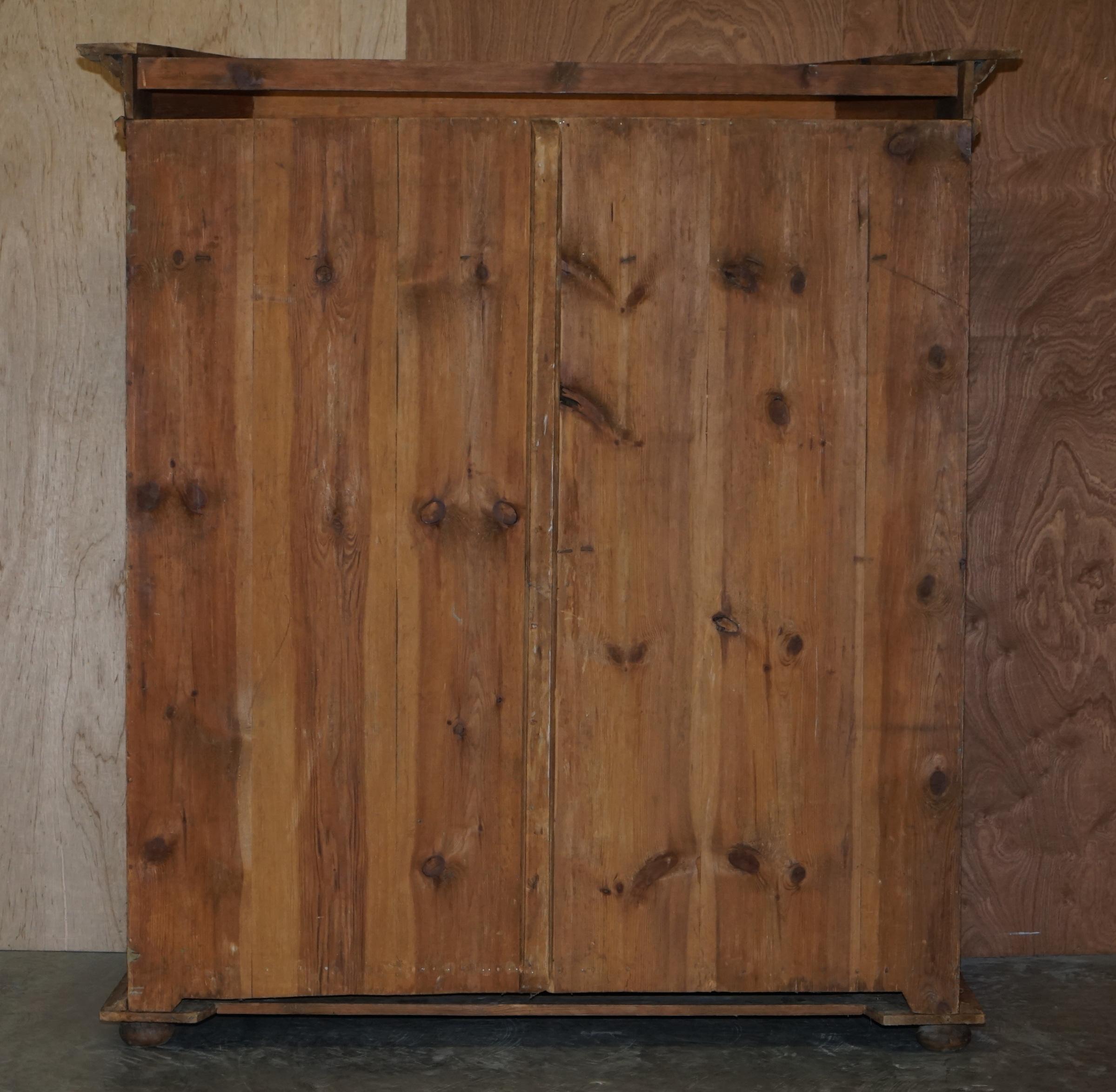 European Hand-Painted Wardrobe in Solid Oak circa 1800