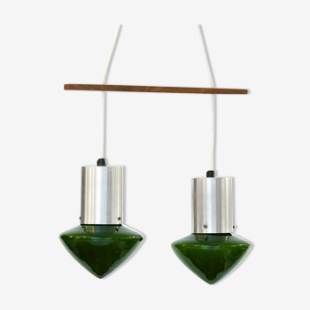 Pair of green glass pendant lights Sweden 1960s