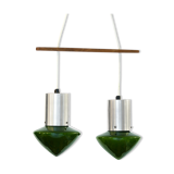 Paire de suspensions en verre vert Suède des années 1960