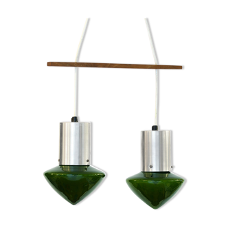 Pair of green glass pendant lights Sweden 1960s