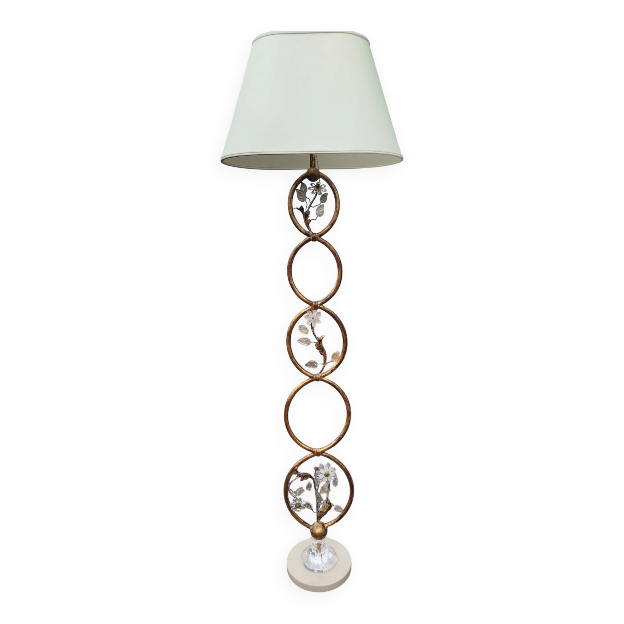 Lampadaire Vintage Banci Firenze en Fer Forgé Doré et Cristal, 1970