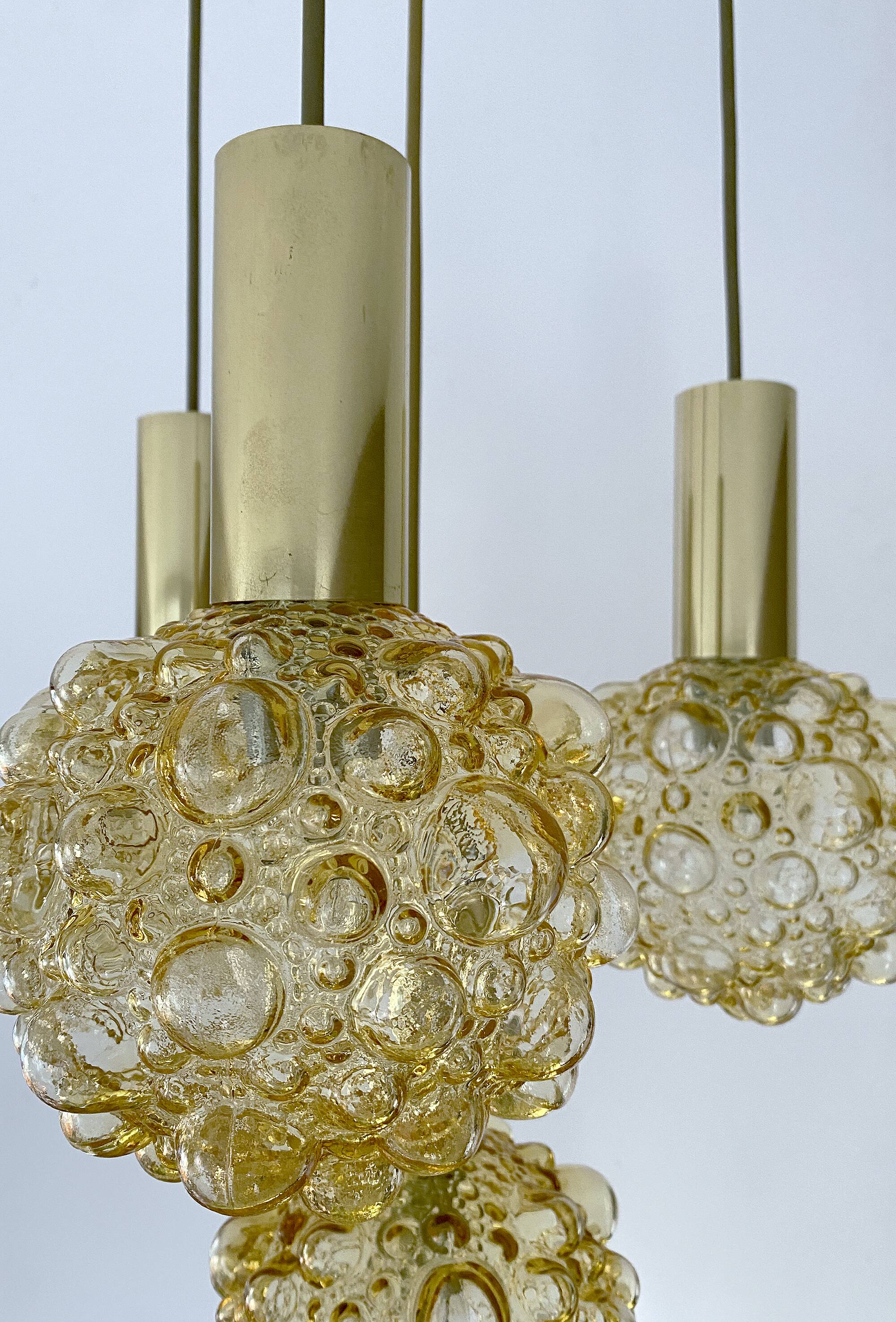 Vintage suspension lamp Limburg, Bubble Glass & Brass, 70s