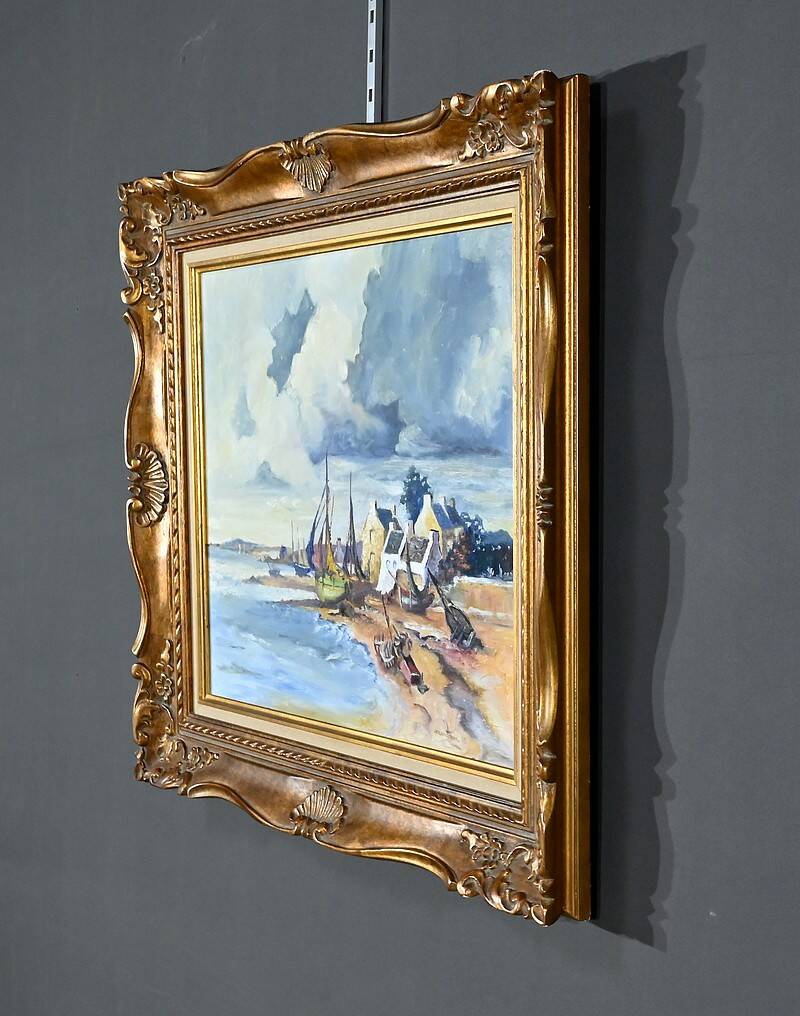 Marine painting “Littoral Breton” signed Marijane le Goaster – 1985
