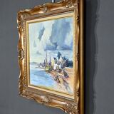 Marine painting “Littoral Breton” signed Marijane le Goaster – 1985