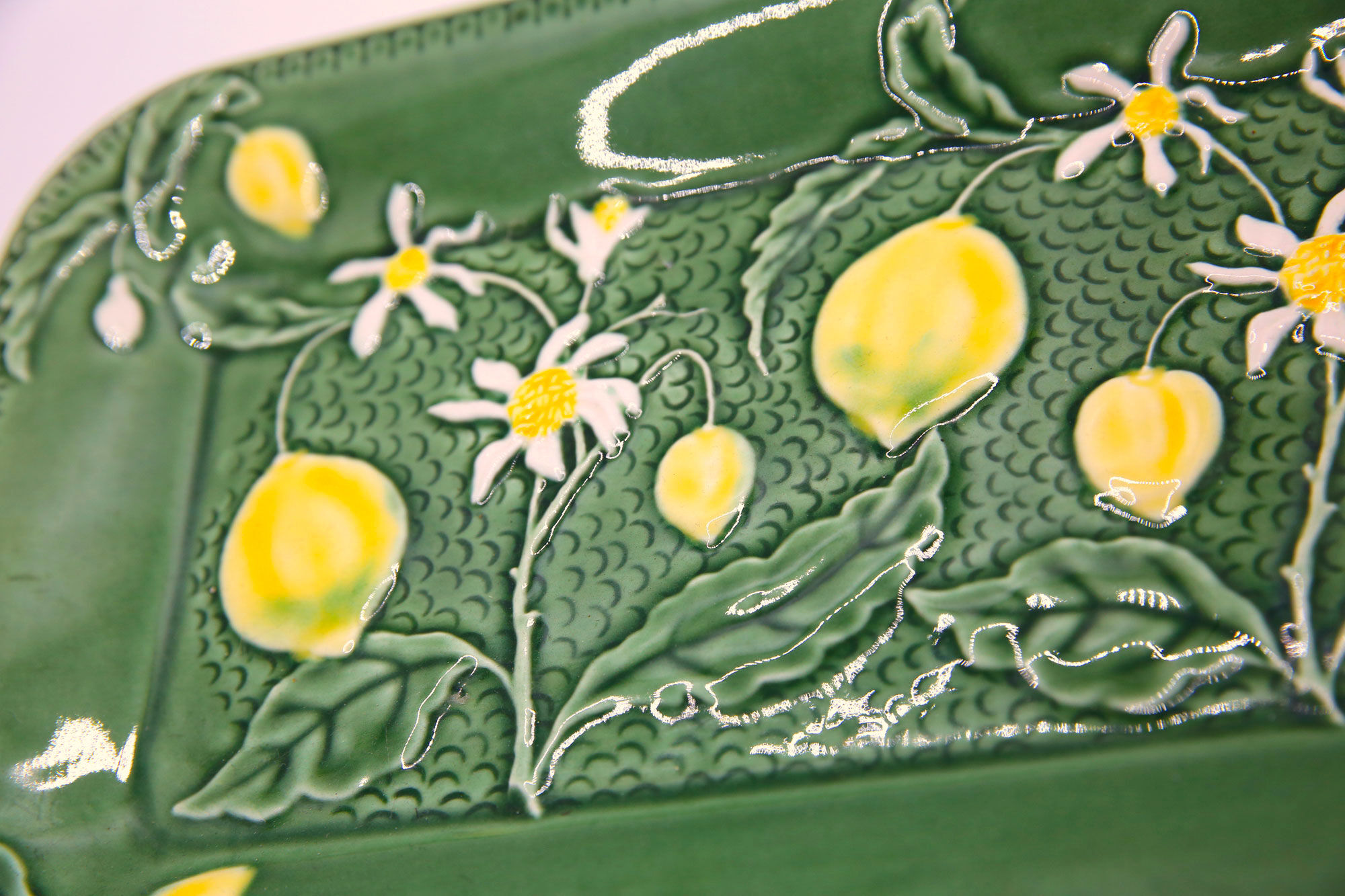 Rectangular dish in vintage lemon slip and made in France