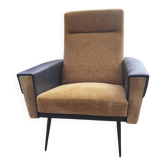 Fauteuil vintage années 70 moutarde et skaï noir