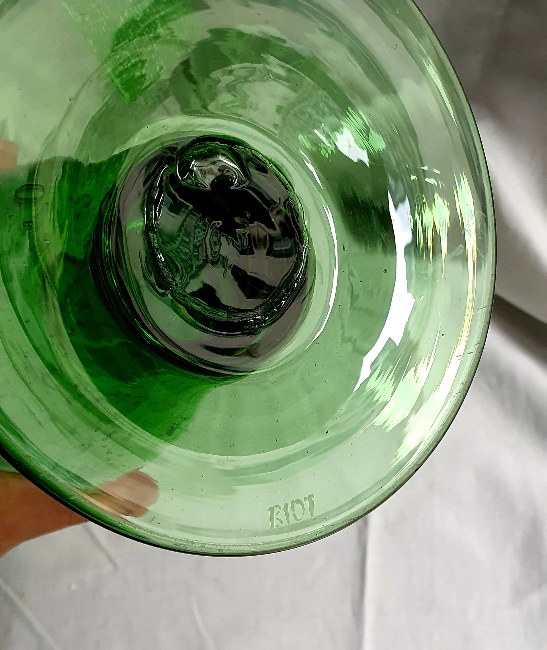 Apple green bubble glass vase signed biot