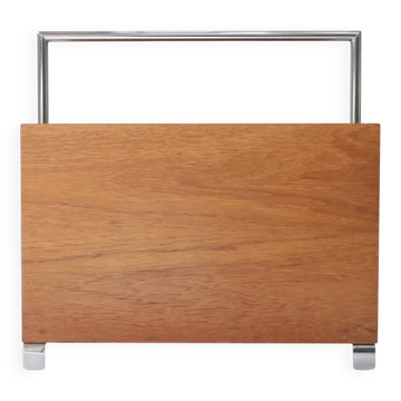 Mid-century modern magazine rack, teak and chrome, 1960s