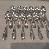 12 silver-plated dessert spoons with rocaille ribbon decoration, 18.5 cm