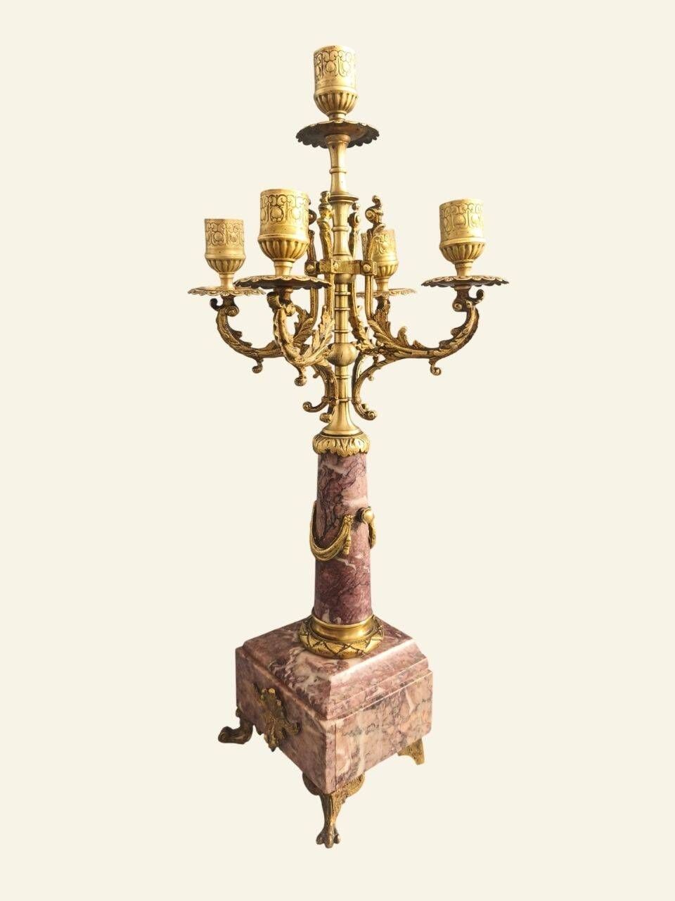 Pair of table candelabra in marble and bronze, Napoleon III style.