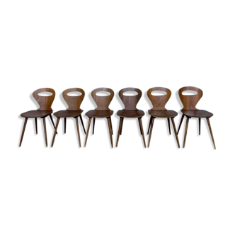 Série de 6 chaises Baumann fourmi rustique  vintage des années 1960 en bois courbé