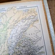 Map of the mountain ranges of France, original printed in 1896
