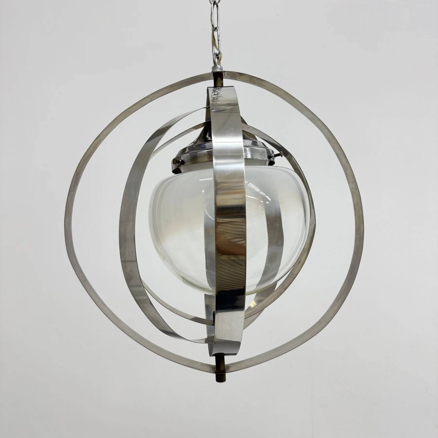 Mid-century glass sphere hanging pendant glass lamp design 1970’s space age Italy