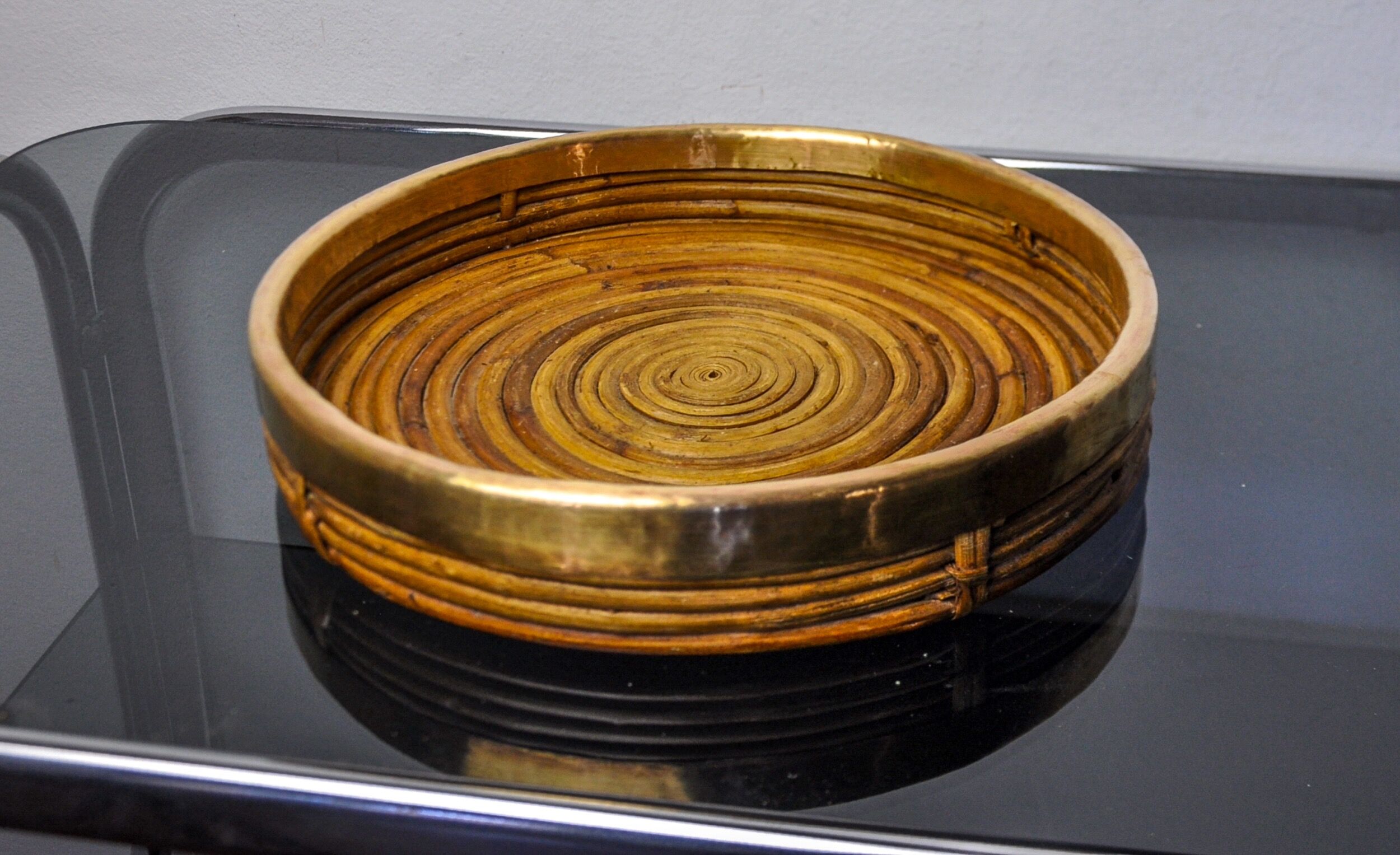 Rattan and brass top, Italy, 1970