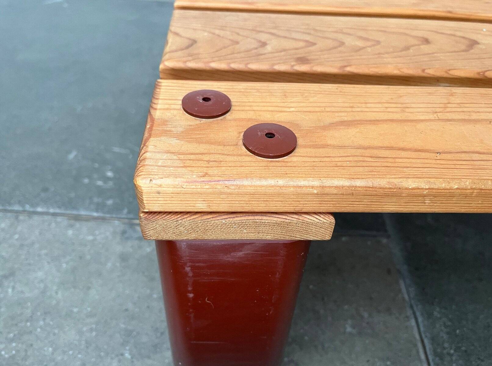 Table basse vintage en pin massif et plastique pour canapé d'extérieur, années 1970