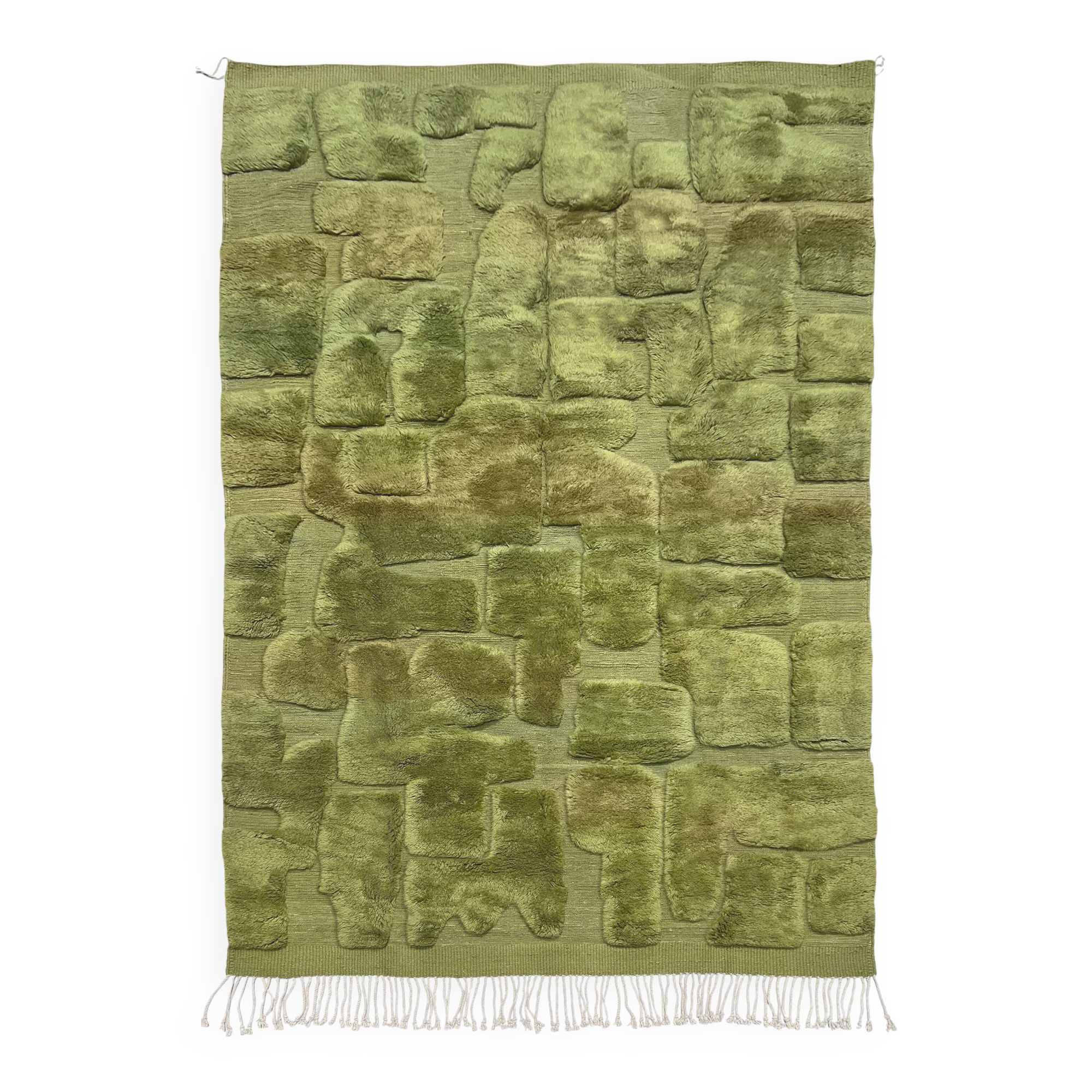 Green M'rirt Berber rug with engraved patterns, 3.10x2m