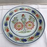 Old Plate Deco QUIMPER HB France Blue Ceramics - Vintage Painted Drawing