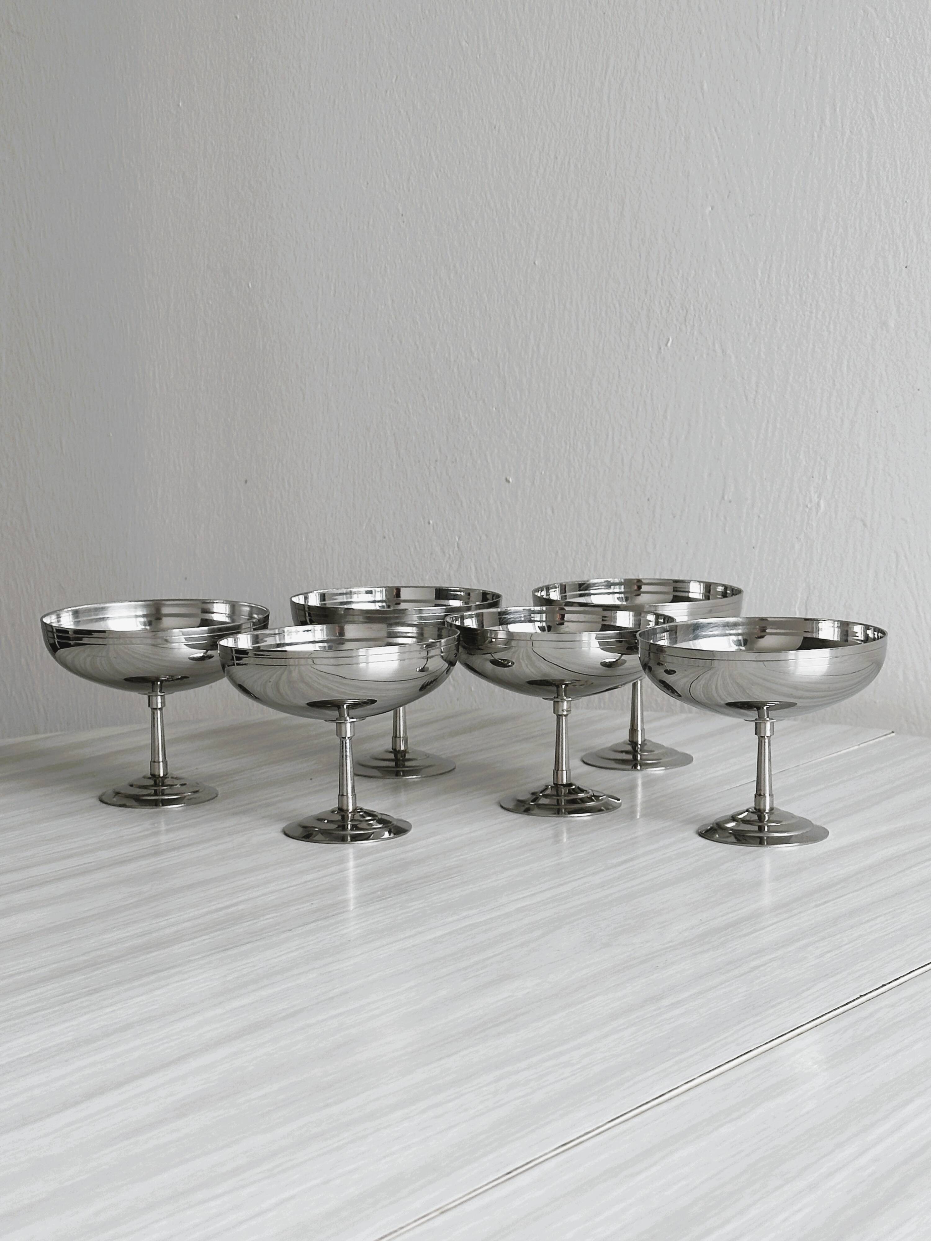 6 large stainless steel bowls on feet Letang Remy