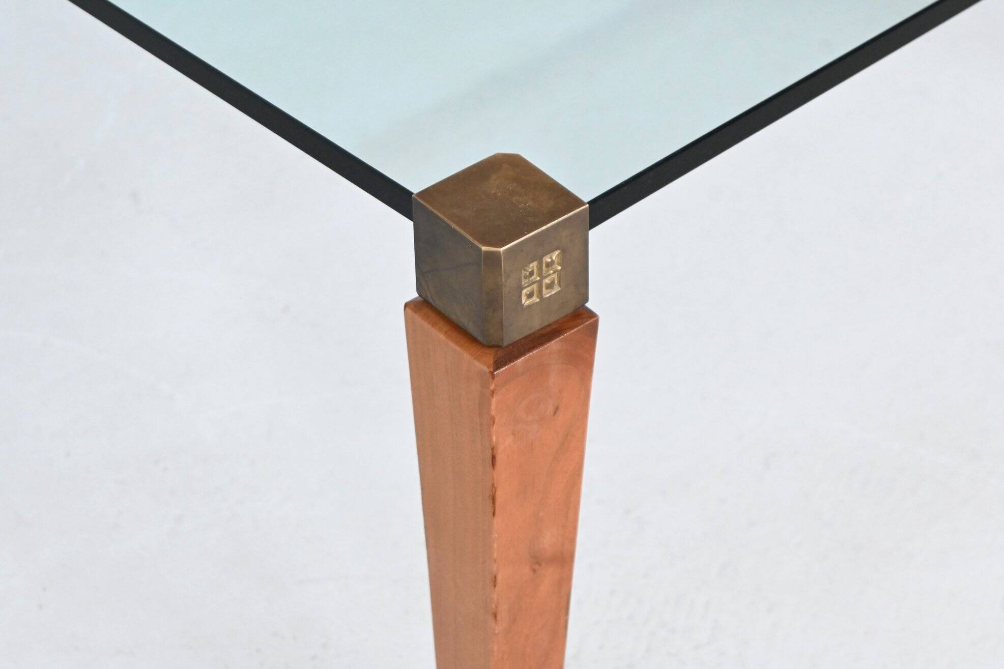 Table basse carrée Peter Ghyczy en laiton et verre, Pays-Bas, 1970