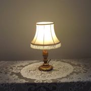 Vintage French Round Brass and Onyx Table Lamp With Cream Fringed Shade