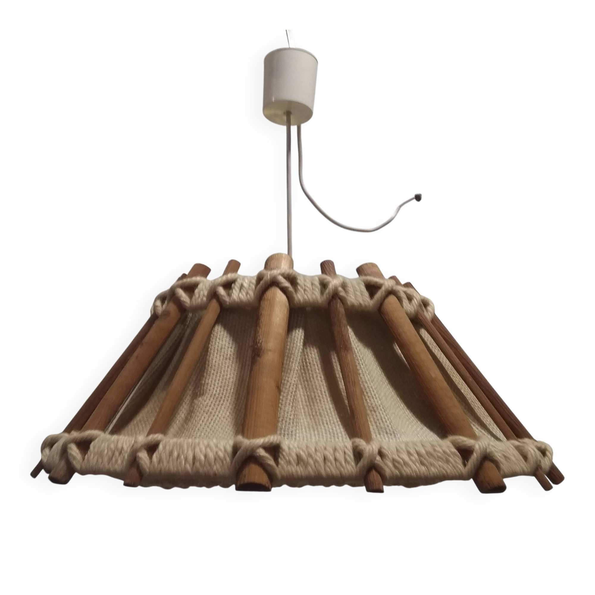 Scandinavian wooden and linen suspension light