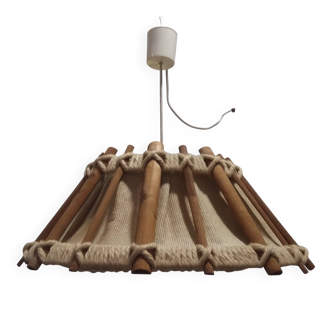 Scandinavian wooden and linen suspension light