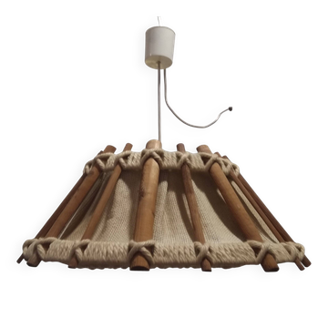 Scandinavian wooden and linen suspension light