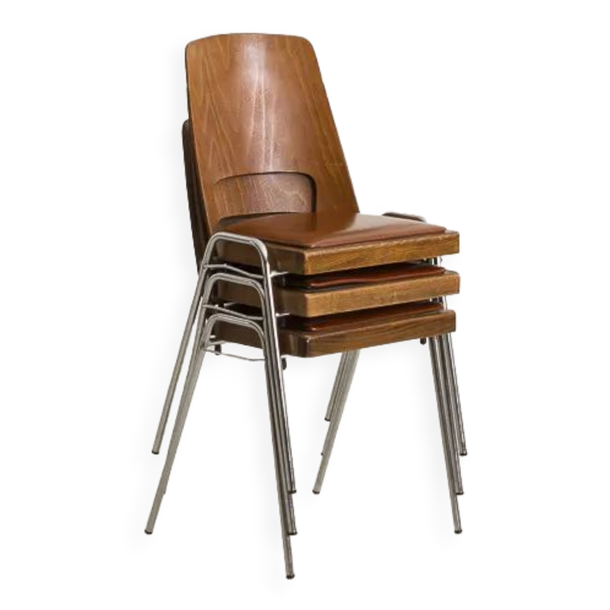 Set of 3 Jomain Baumann chairs, seat in imitation cognac leather, circa 1960