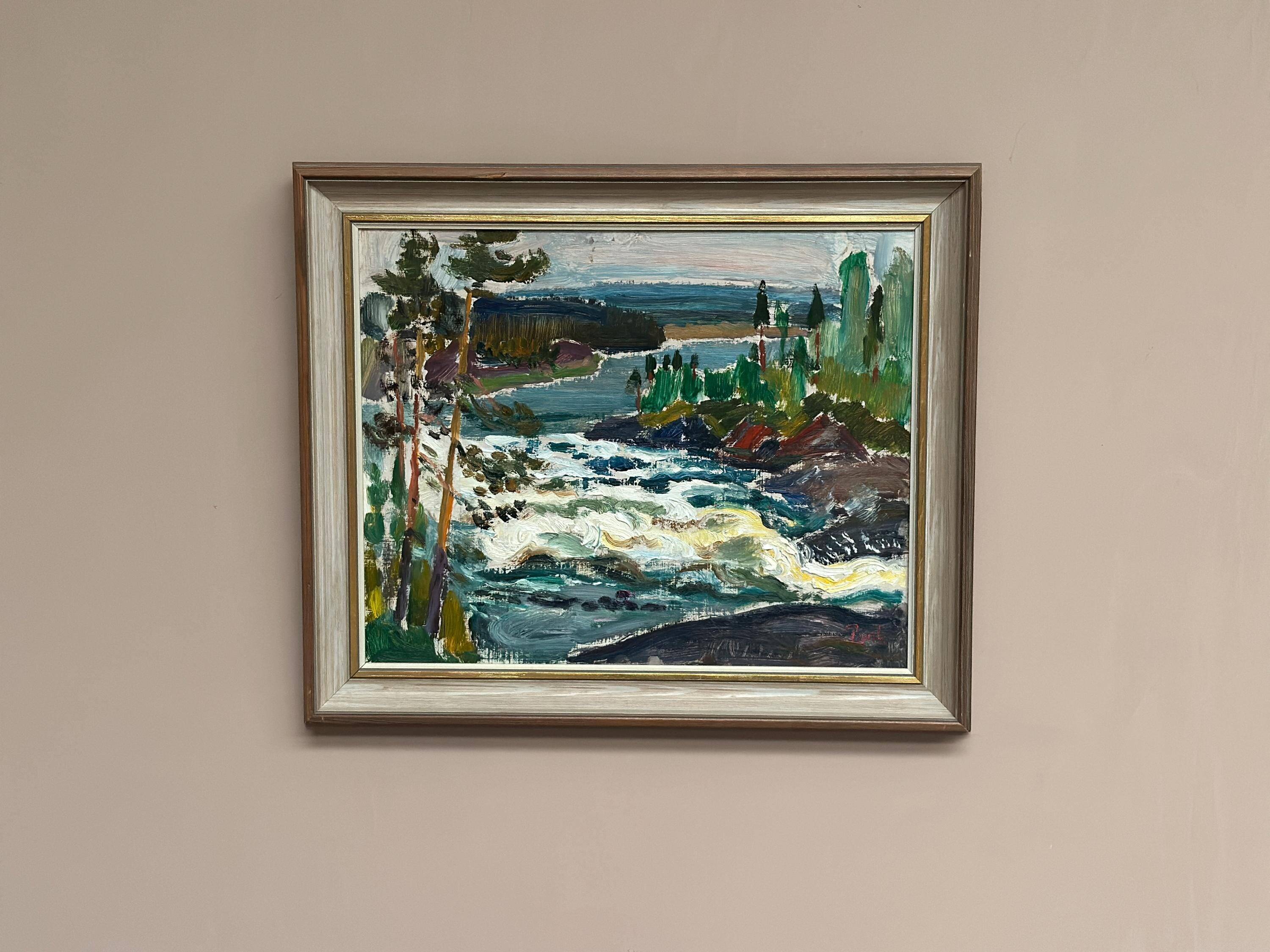Original Swedish Oil On Panel – “Forsande Vatten” By Paul Sahlin