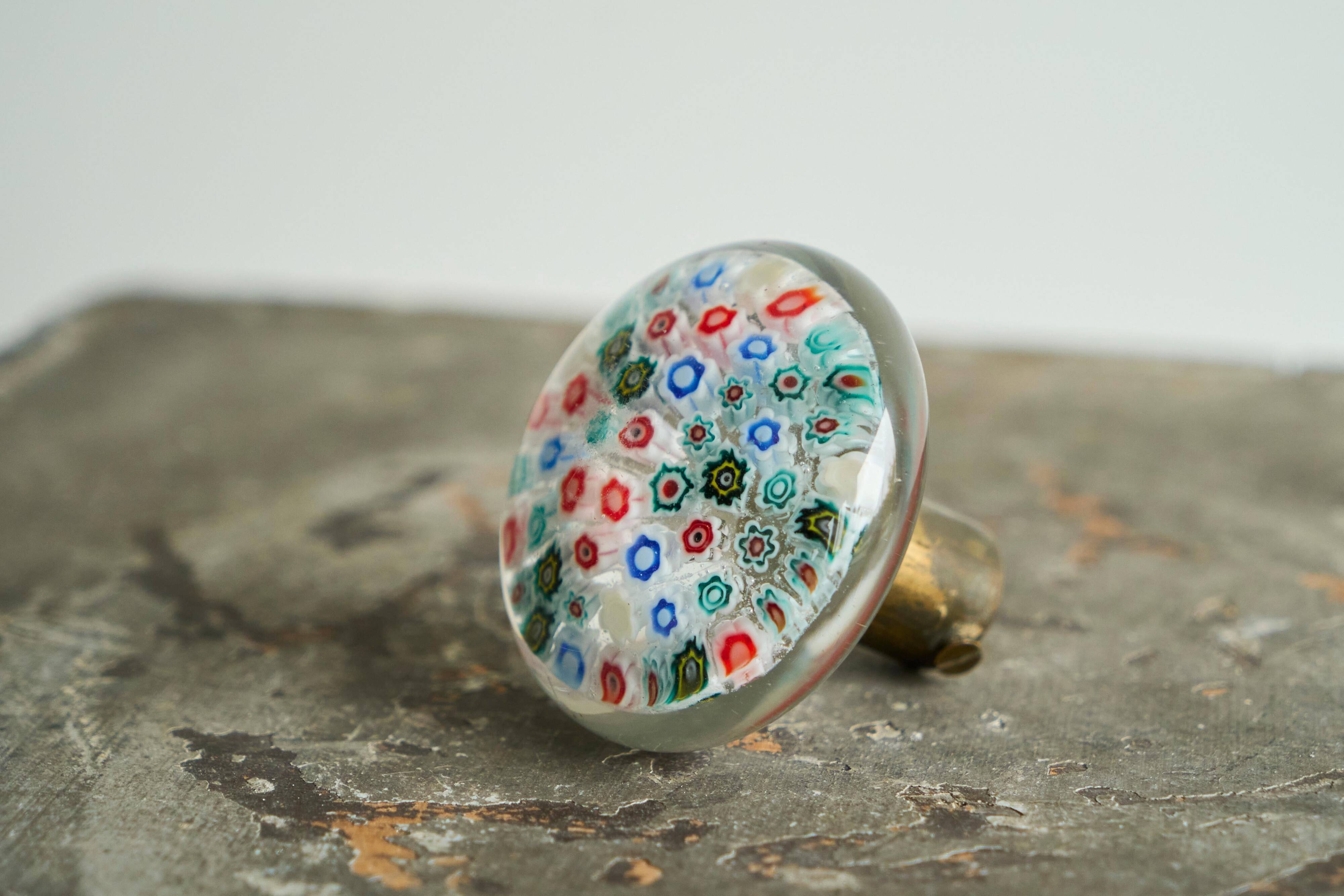 Millefiori glass door knob from Murano and patinated brass, 1960s.