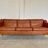 Mid century vintage danish mogens hansen 3 person sofa in coganc leather