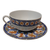 Tasse et sous tasse à dejeuner 35cl porcelaine Christofle ginkgo bleu
