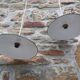 Set of 3 blue enamelled industrial suspensions