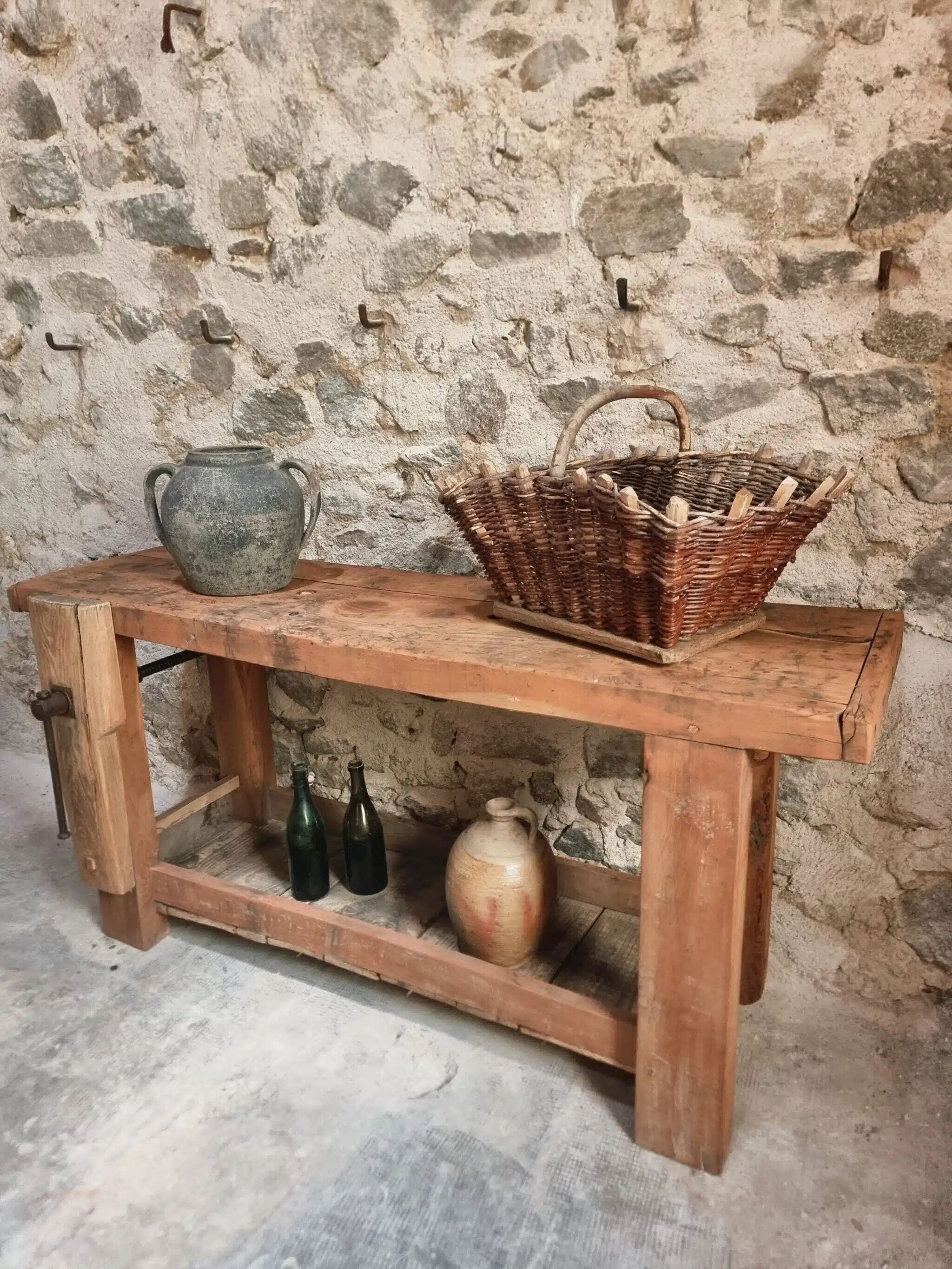 Rustic old workbench, carpenter's bench, console, washbasin unit, around 1900.