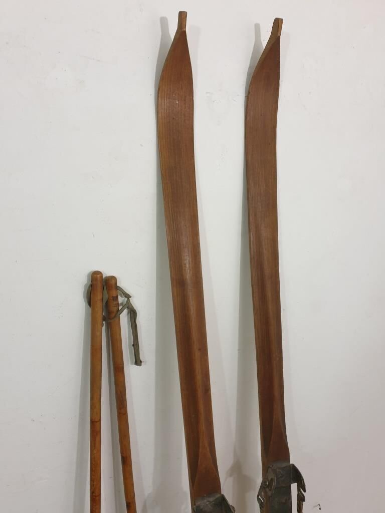 Old pair of wooden skis - vintage sport