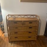 Commode tiroirs rotin