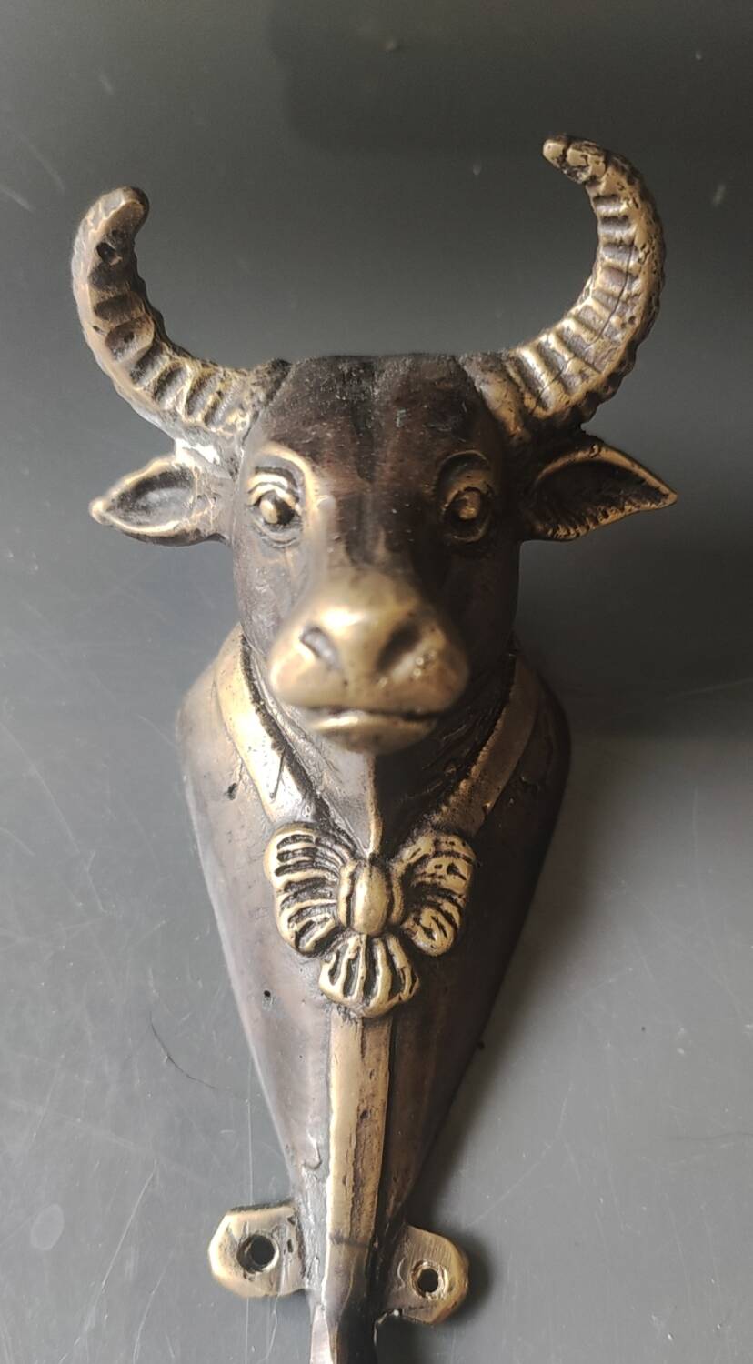 Bronze patinated metal bull wall hook