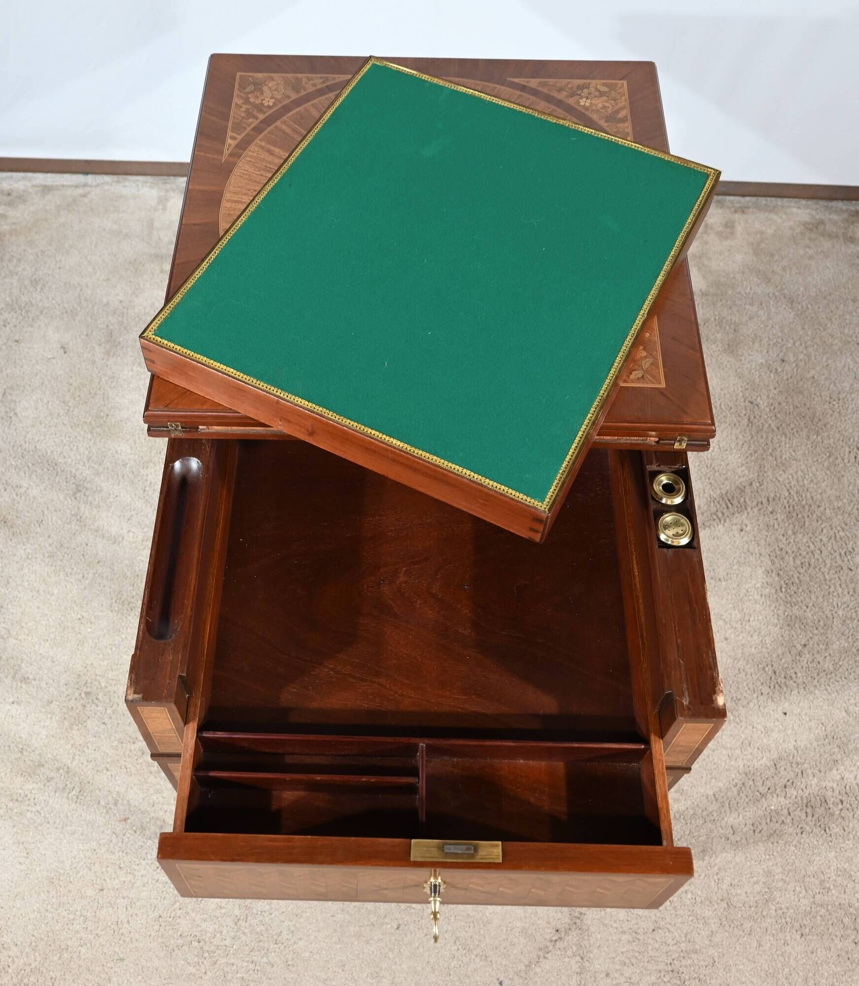 Mahogany and marquetry games table, Art Nouveau, 1920